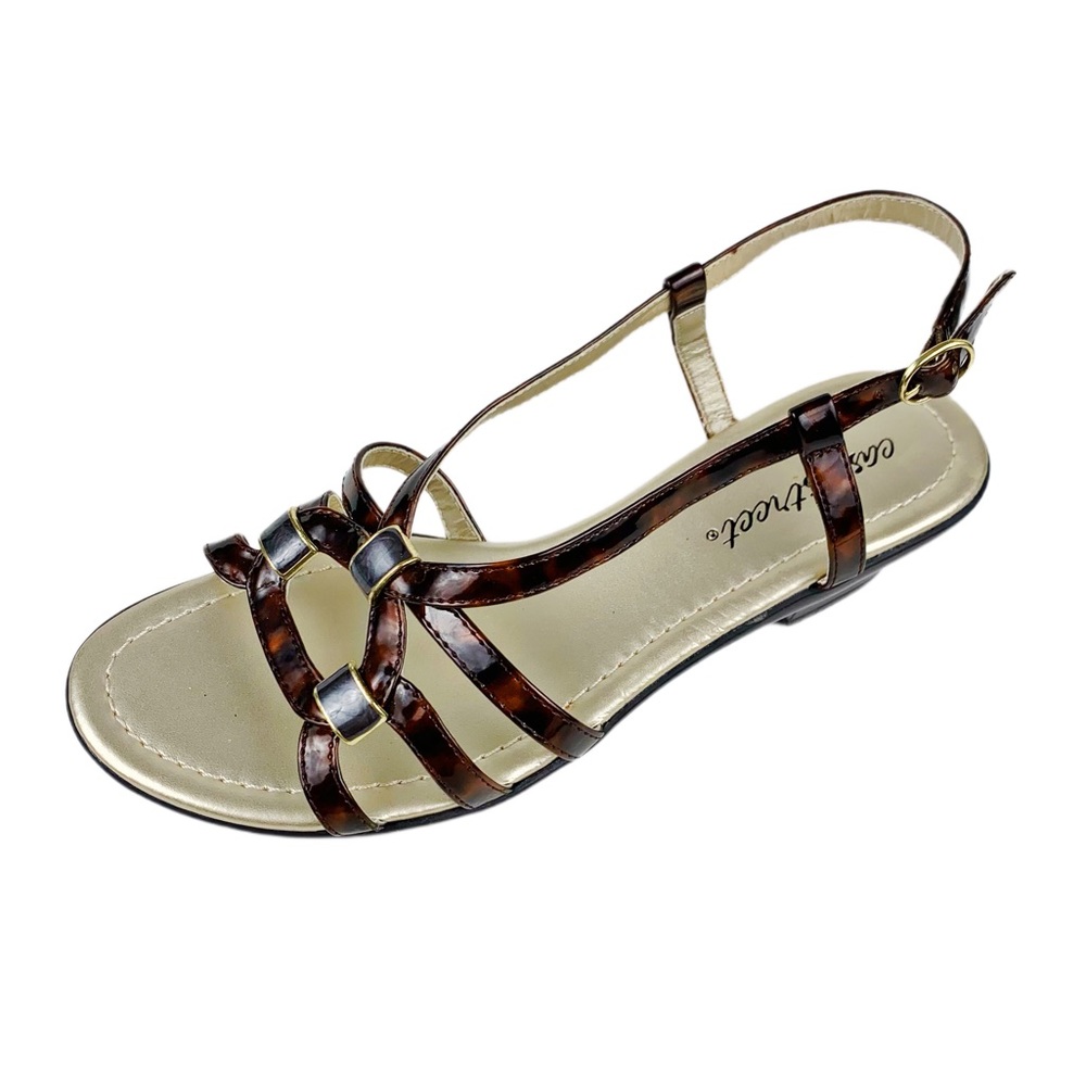 Easy Street Womans Tortoishell Patent Strappy Slingback Sandals Size 8W